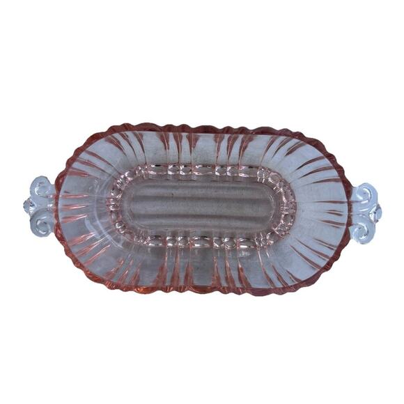 Vintage Old Cafe Pink Depression Glass Oval Olive Nut Bowl Anchor Hocking Small - Picture 4 of 11